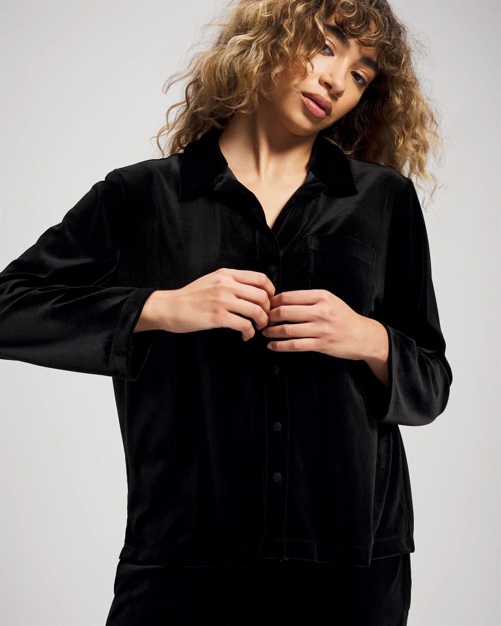 Velvet Long Sleeve Notch Collar Pajama Top | Soma